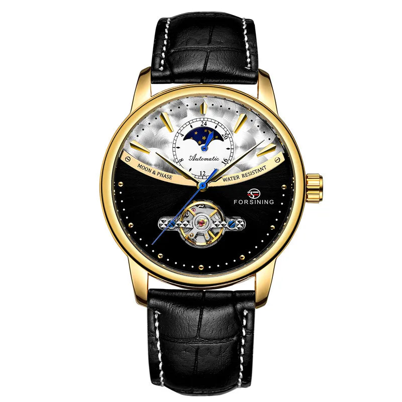 Forsining 8179 Classic Blue Moon Phase Mechanical Watches Automatic Tourbillon Men's Genuine Leather Watch Relogio Masculino