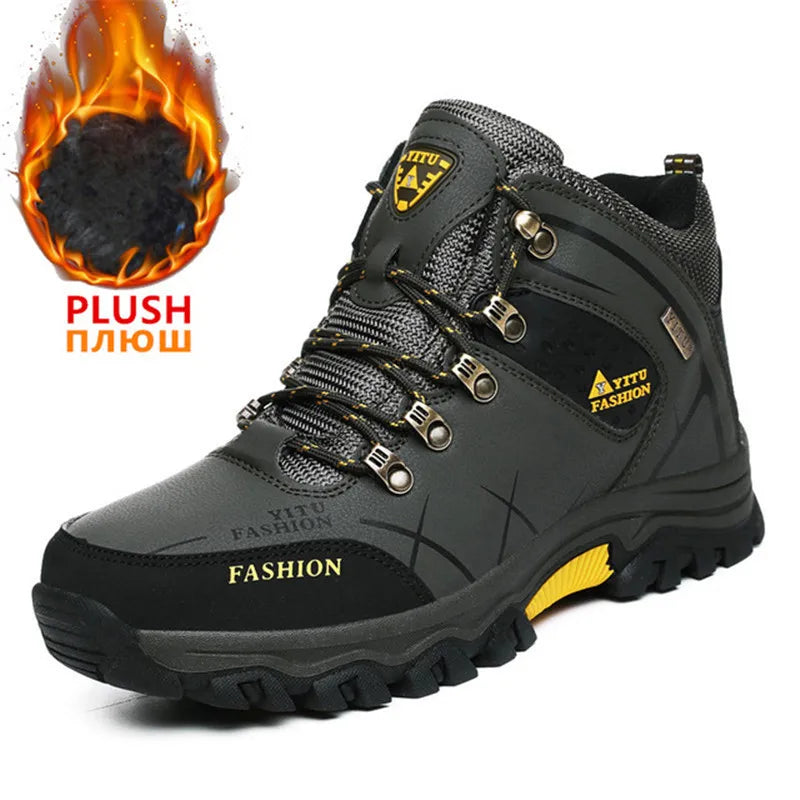 Men's Waterproof Winter Snow Boots - Insulated Leather Hiking Boots