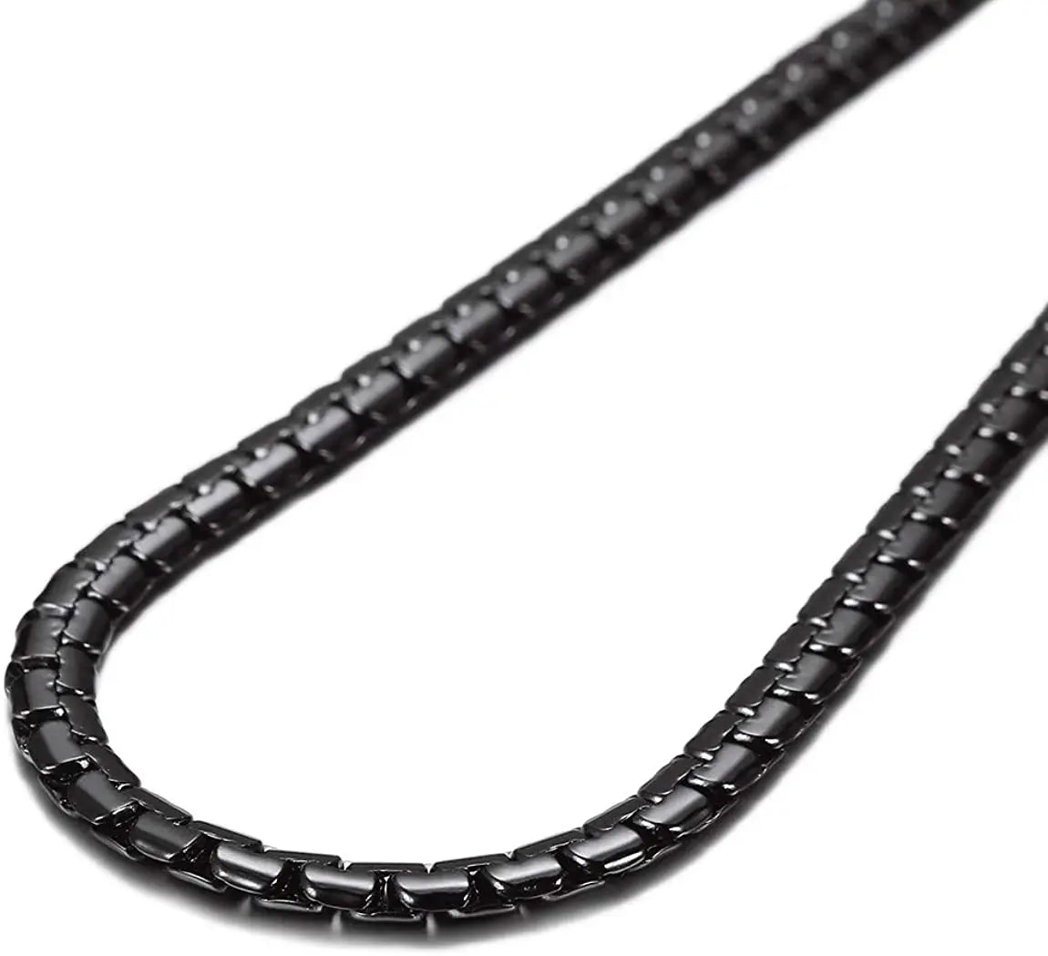 USENSETCN 4mm 6mm Flat Box Chain Stainless Steel Necklace Black Unisex - Durable Fashion Jewelry Gift