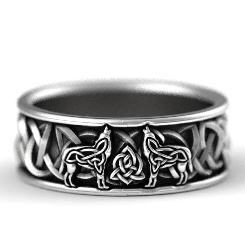 Huitan Viking Wolf Ring - Nordic Mythology Totem Jewelry for Men