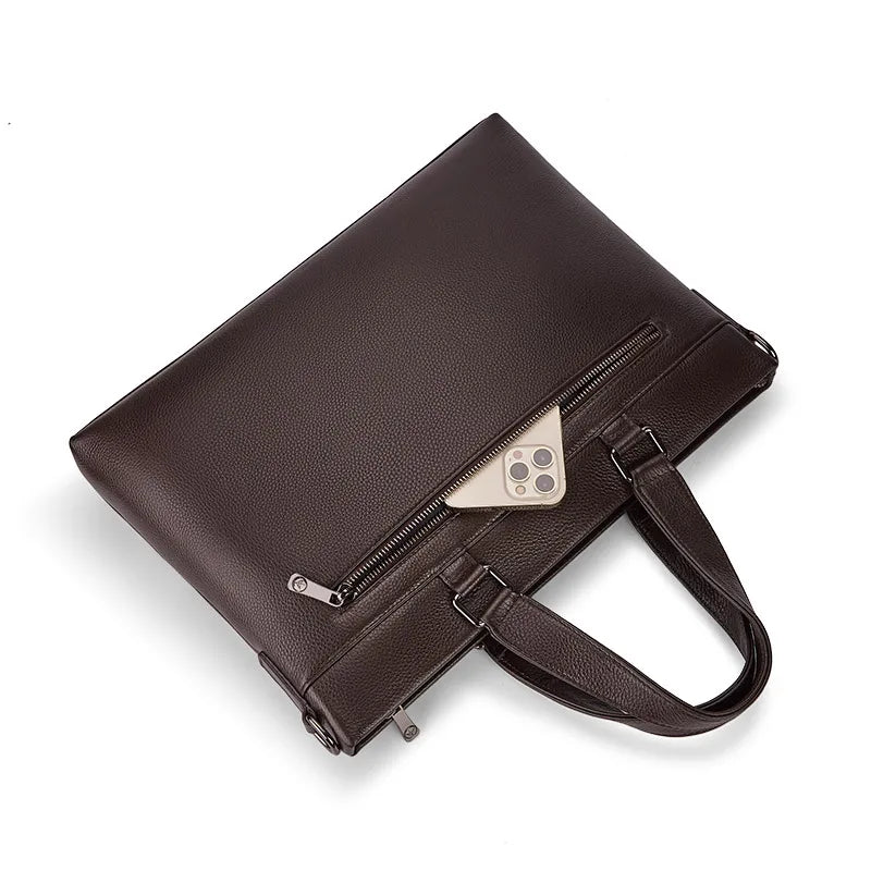 Hot Sale Men's Retro Fashion Briefcase Genuine Leather Business Handbag with OEM Black Laptop Bag