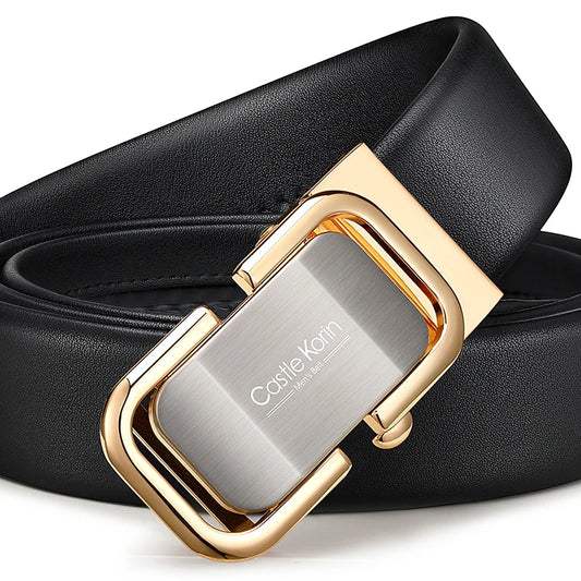 Men's Genuine Cowhide Leather Belt with Automatic Alloy Buckle