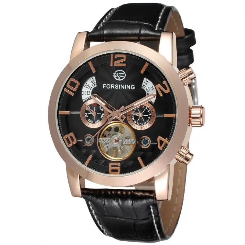 FORSINING 165 Friendship New Mens Mechanical Watch Best Genuine Leather Band Big Numbers Date Display Tourbillion Auto Watch