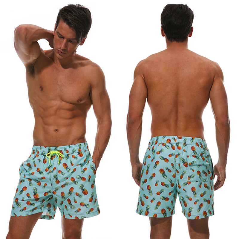 Men's Quick-Dry Beach Shorts with Mesh Liner - Polyester Swim Trunks