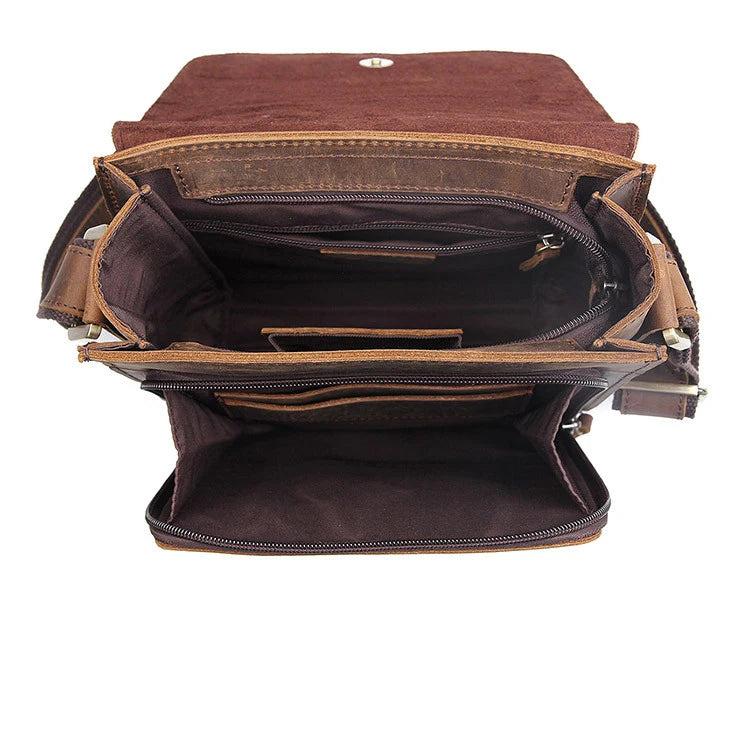 Men's Genuine Leather Crossbody Messenger Bag Business Cow Leather Sling Bag Travel Small Briefcase