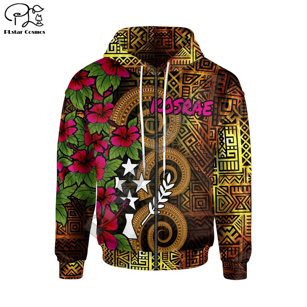 Tribal Kosrae Polynesian Tropical Flower Hibiscus Hoodie - Unisex Streetwear