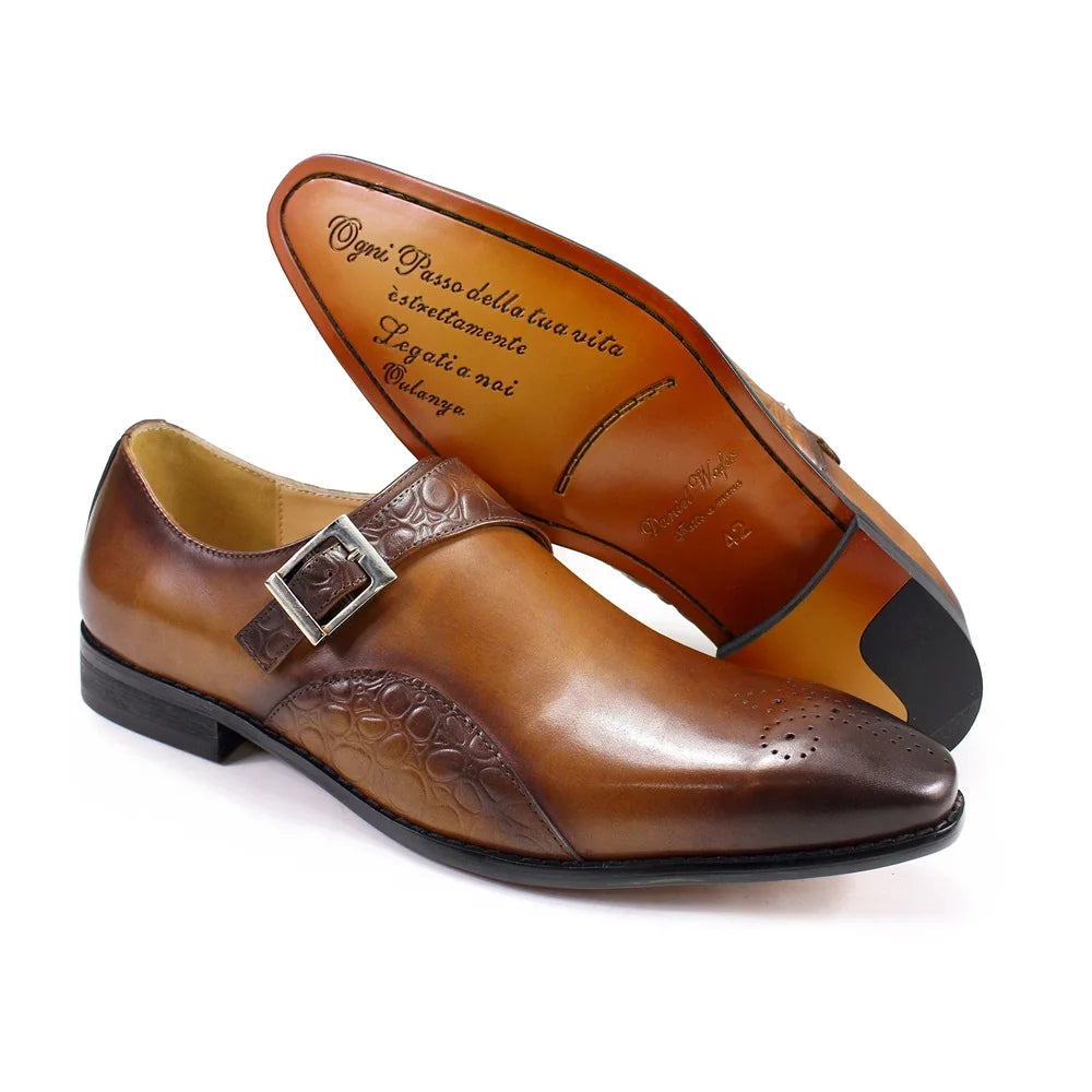 2025Handmade High Quality Genuine Leather Monk Strap Shoes for Men Block Carved Cowhide Men Dress Shoes Oxfords Men Formal Shoes