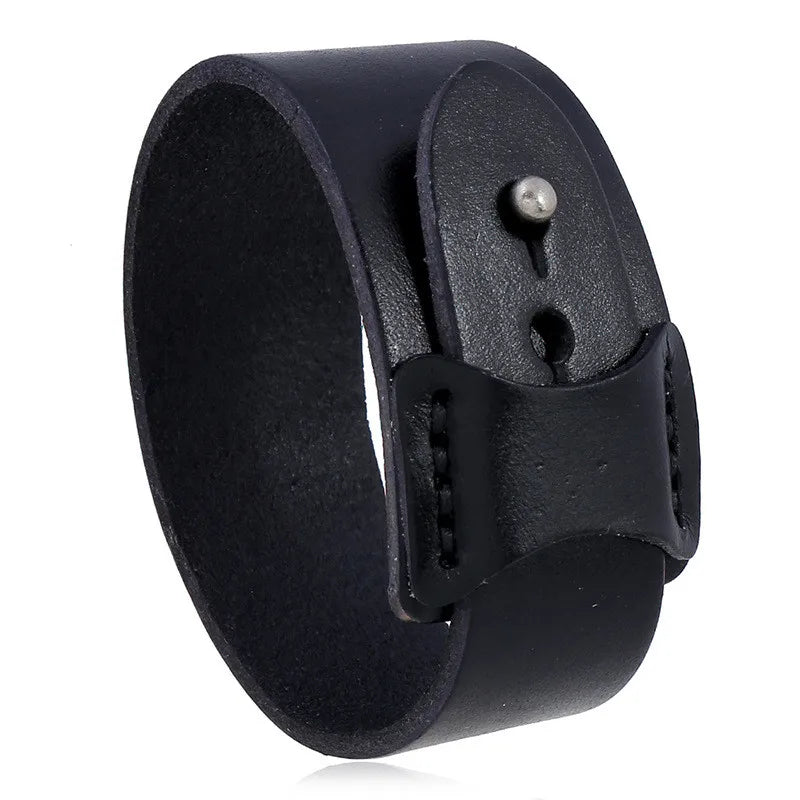 ZORCVENS Vintage Irregular Genuine Leather Bracelet - Unisex Wide Brown Cuff Wrap Punk Wristband