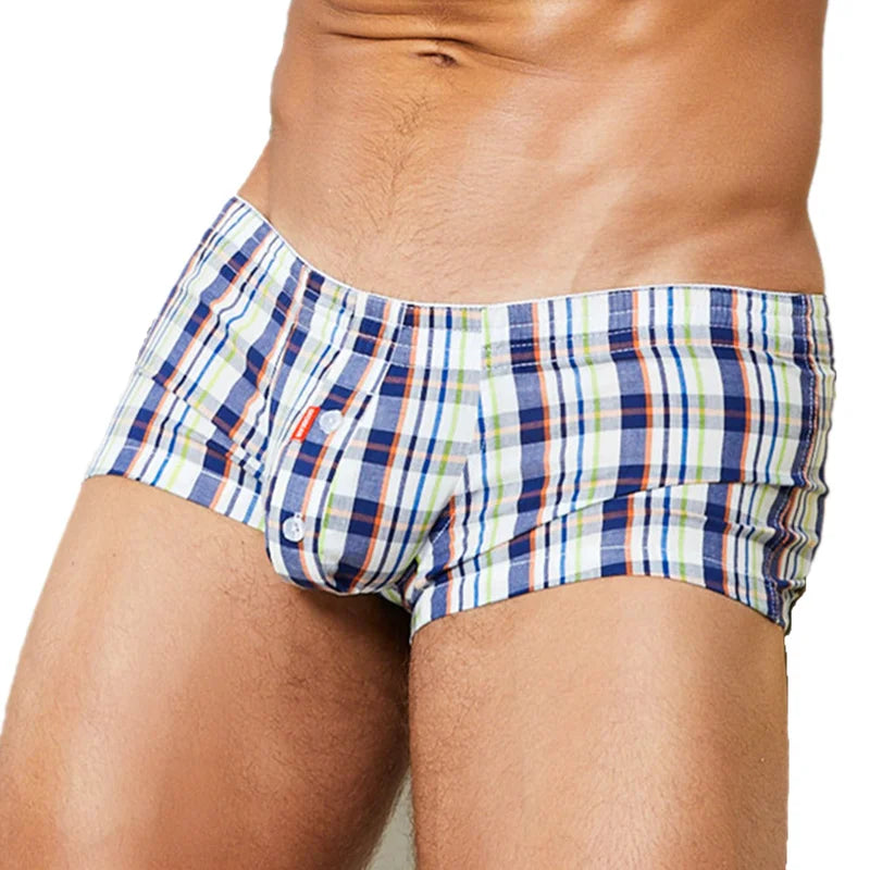 Men's Cotton Boxer Shorts - Plaid & Dot Pattern Lounge Underwear