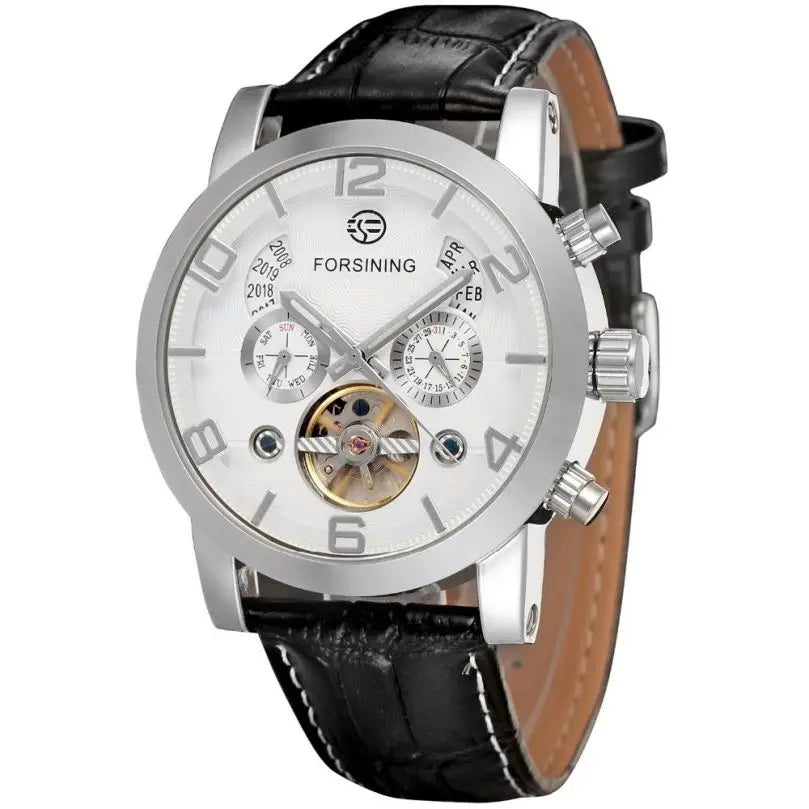 FORSINING 165 Friendship New Mens Mechanical Watch Best Genuine Leather Band Big Numbers Date Display Tourbillion Auto Watch