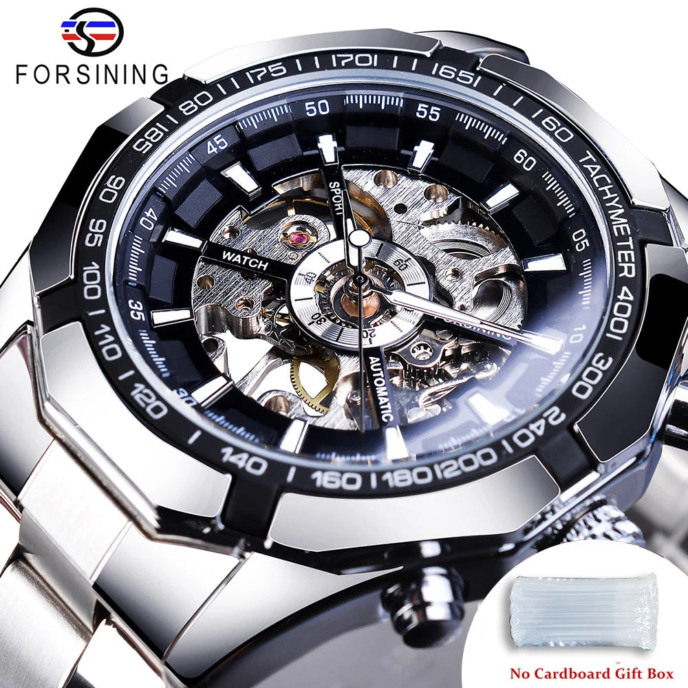 Luxury Skeleton Mechanical Watch - Stainless Steel Automatic Timepiece