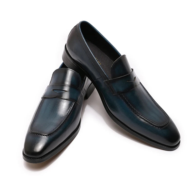 Wedding Loafers Dress Genuine Leather Shoes for Men Blue Colour New Style
