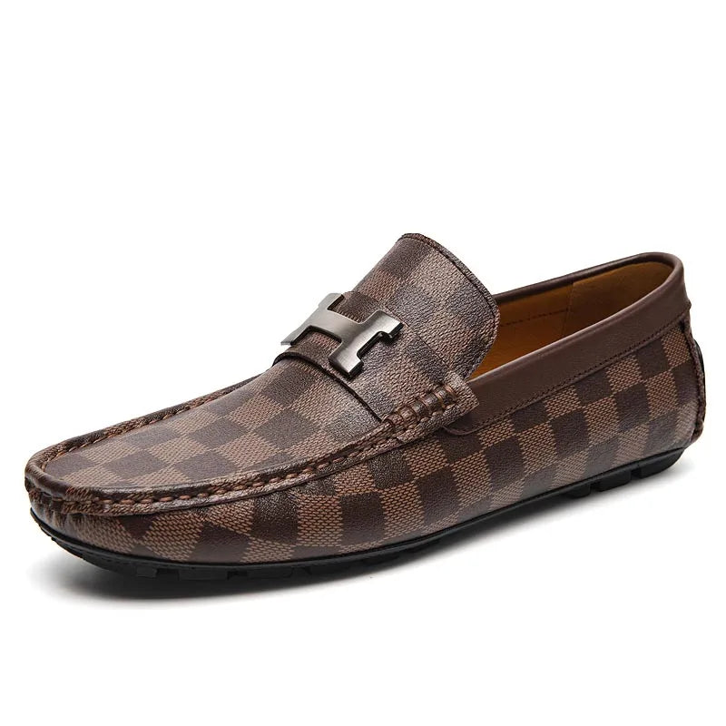 Mens Leather Loafers Non Slip Walking Flats Breathable Outdoor Slip on Casual Shoes for Male Work Office Driving Sneakers