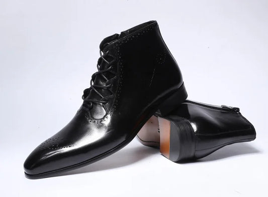 New Arrivals Fashion Men Cowhide Martin Ankle & Bootie Pointed Handmade Genuine Leather Boots Lace-up for Men Martin Boots