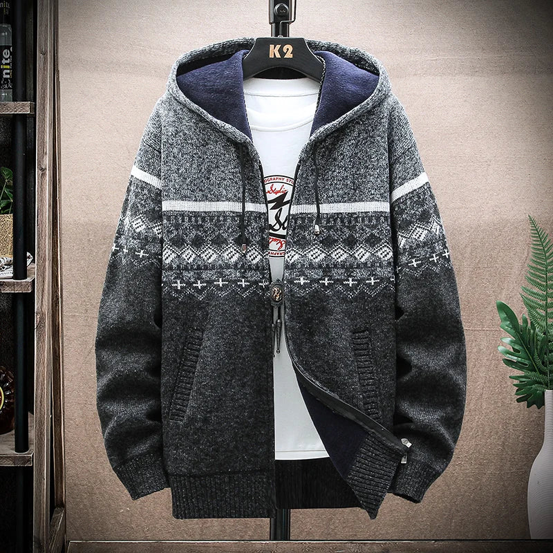 Men's Plaid Hooded Cardigan Sweater Jacket