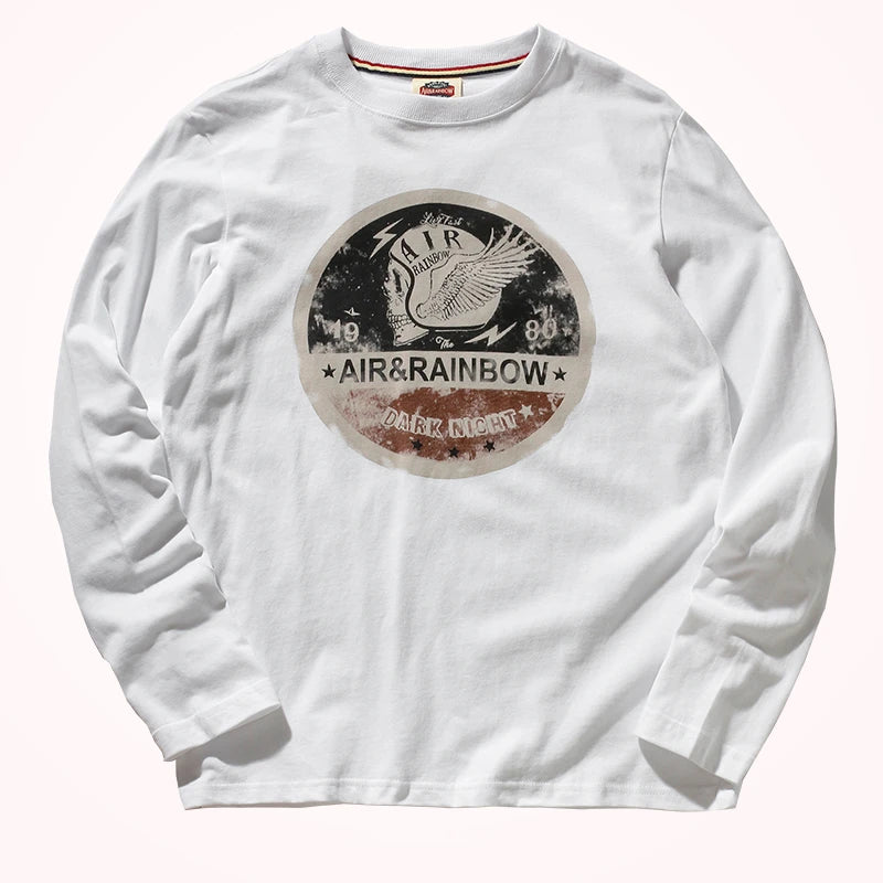 Men's Long Sleeve T-Shirt Spring and Autumn Pure Cotton Washed Distressed Brushed Trendy Tops
