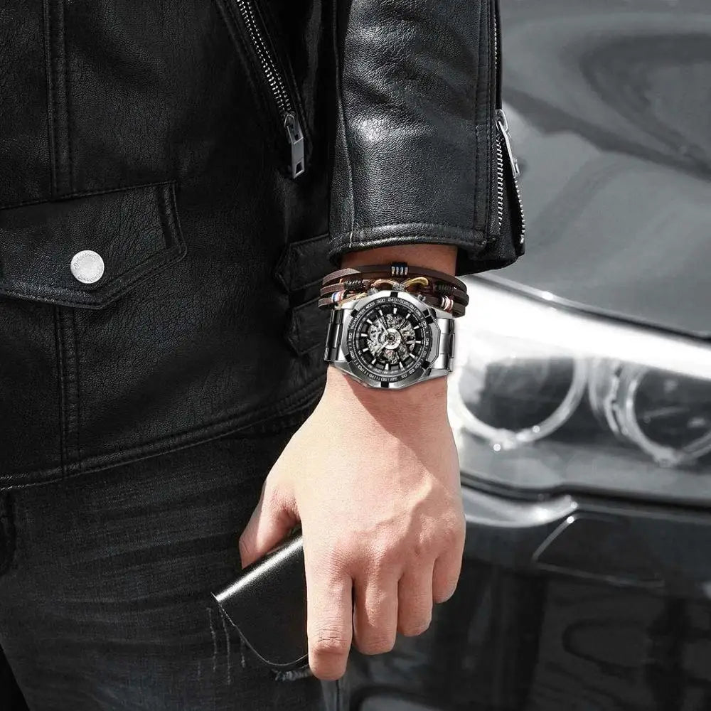 Luxury Skeleton Mechanical Watch - Stainless Steel Automatic Timepiece