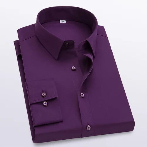 2026 New Men's Formal Dress Shirt,White Black Blue Long Sleeve Shirts, Business Slim Fit Camisa Male Chemise Red Purple