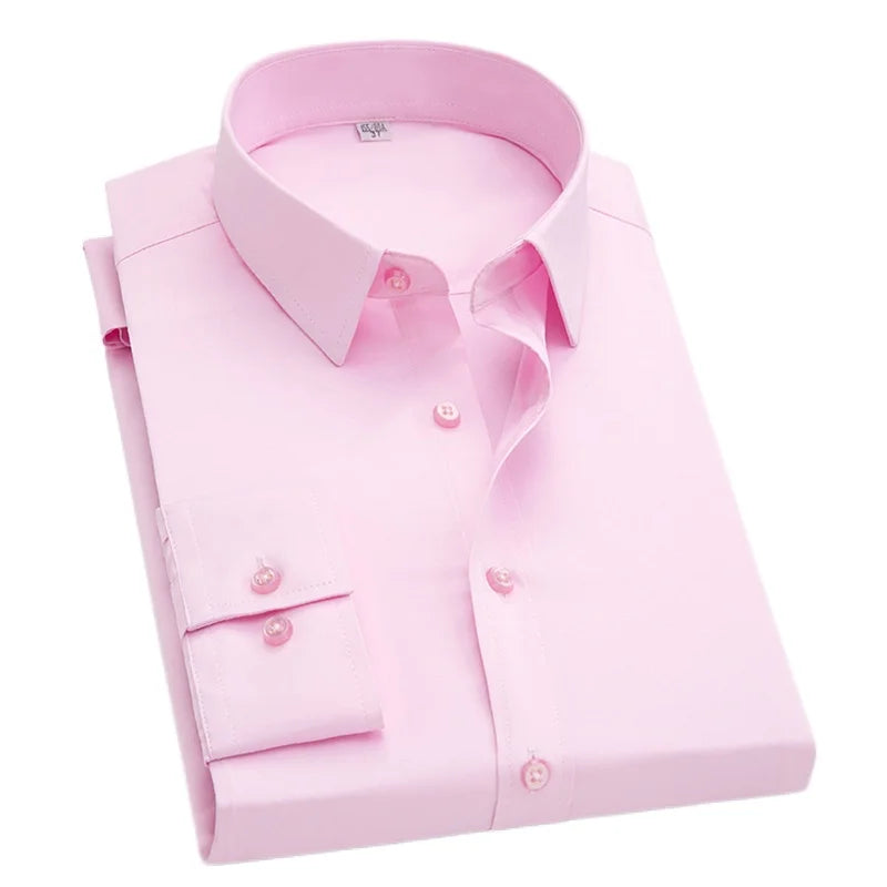 2026 New Men's Formal Dress Shirt,White Black Blue Long Sleeve Shirts, Business Slim Fit Camisa Male Chemise Red Purple