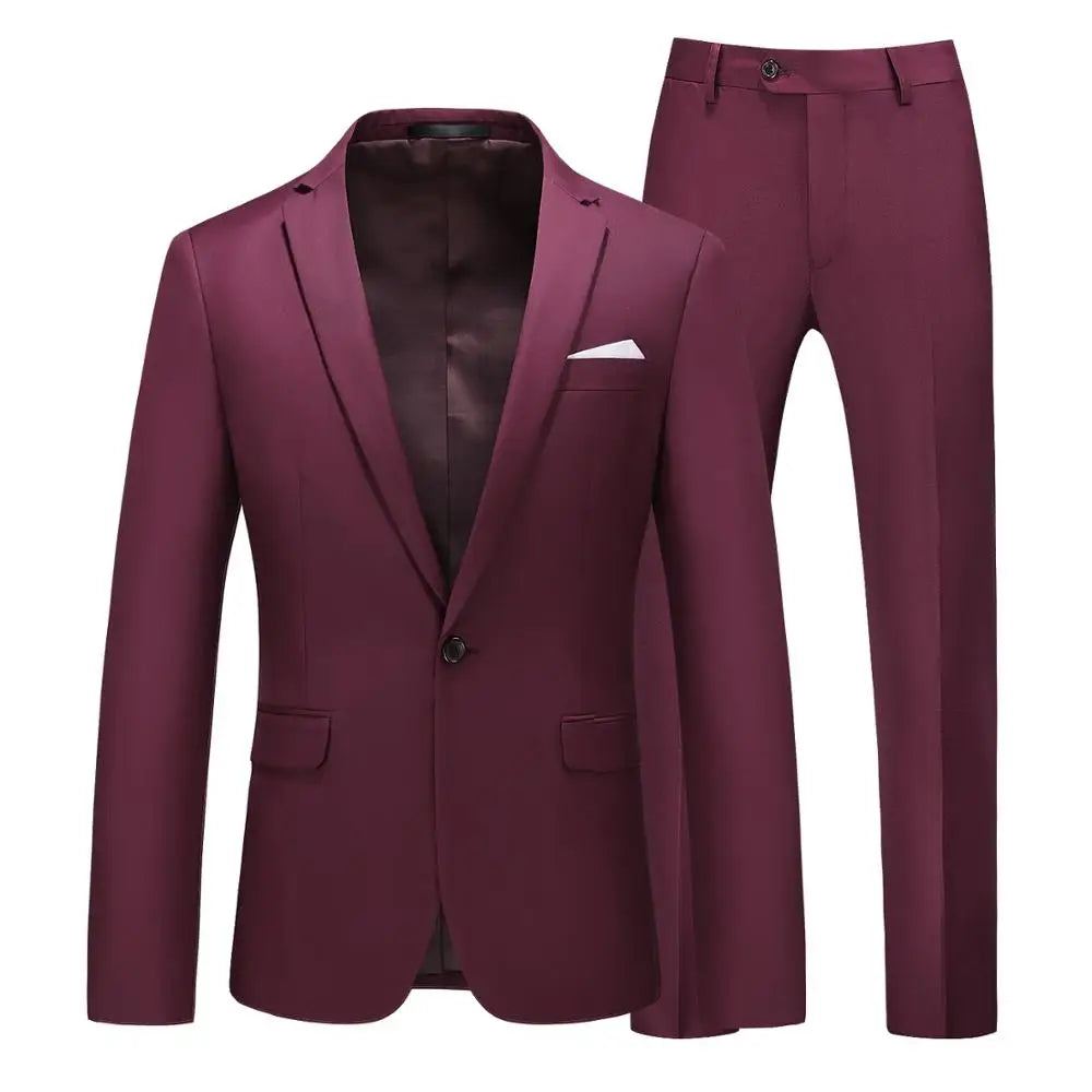 Men's Suit Jacket with Pants Slim Fit Formal Clothing Business Work Wedding Tuxedo Set - White Pink Red Suits