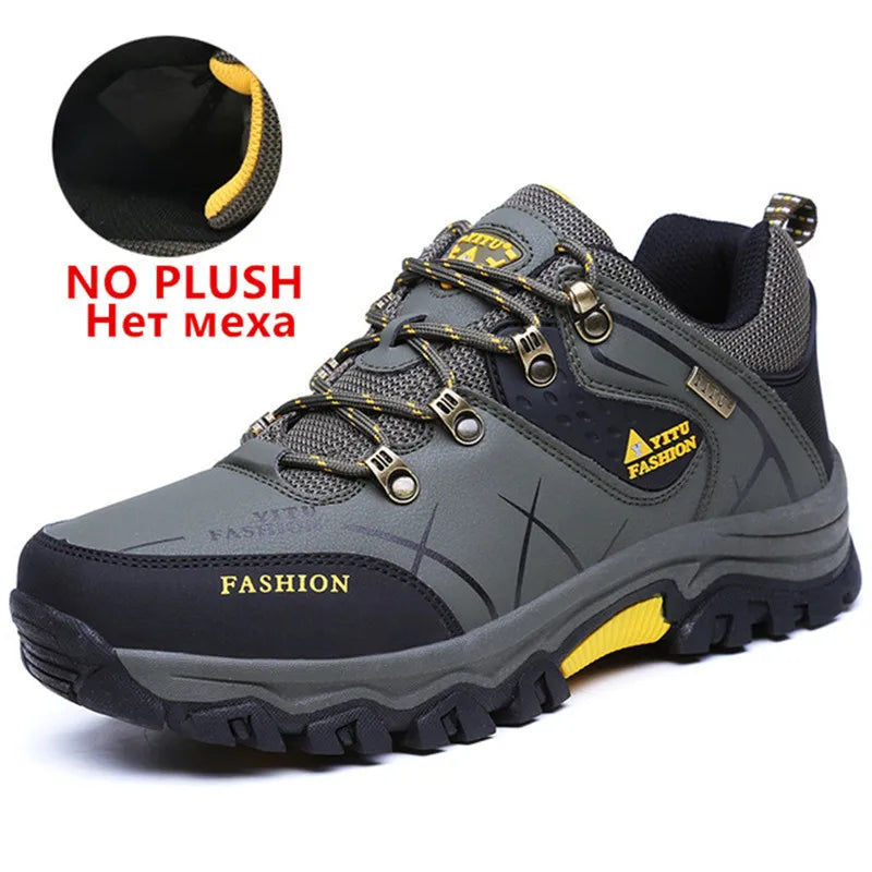 Men's Waterproof Winter Snow Boots - Insulated Leather Hiking Boots