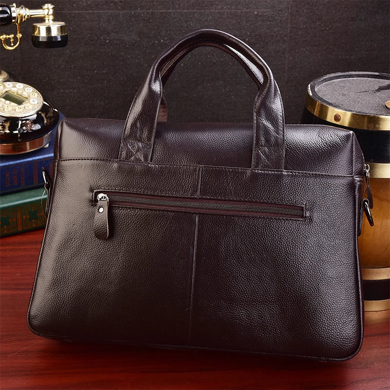 Men's Genuine Leather Laptop Briefcase Bag 100% Real Cowskin Leather Computer Bag Handbags Man Male Tote Bags for Layer Doctor