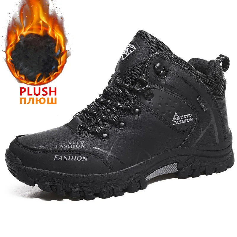 Men's Waterproof Winter Snow Boots - Insulated Leather Hiking Boots