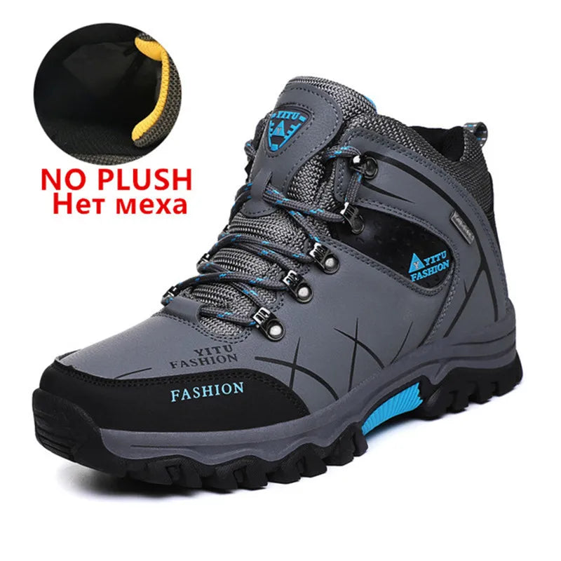 Men's Waterproof Winter Snow Boots - Insulated Leather Hiking Boots