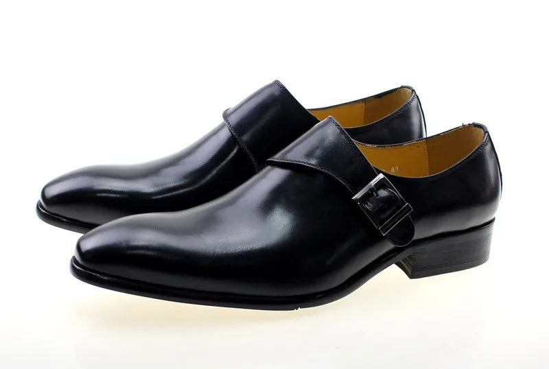 027-318 High Quality Handmade Genuine Leather Shoes Men Single Button Slip-On Handmade Dress Shoes Oxfords Loafer Party Shoes