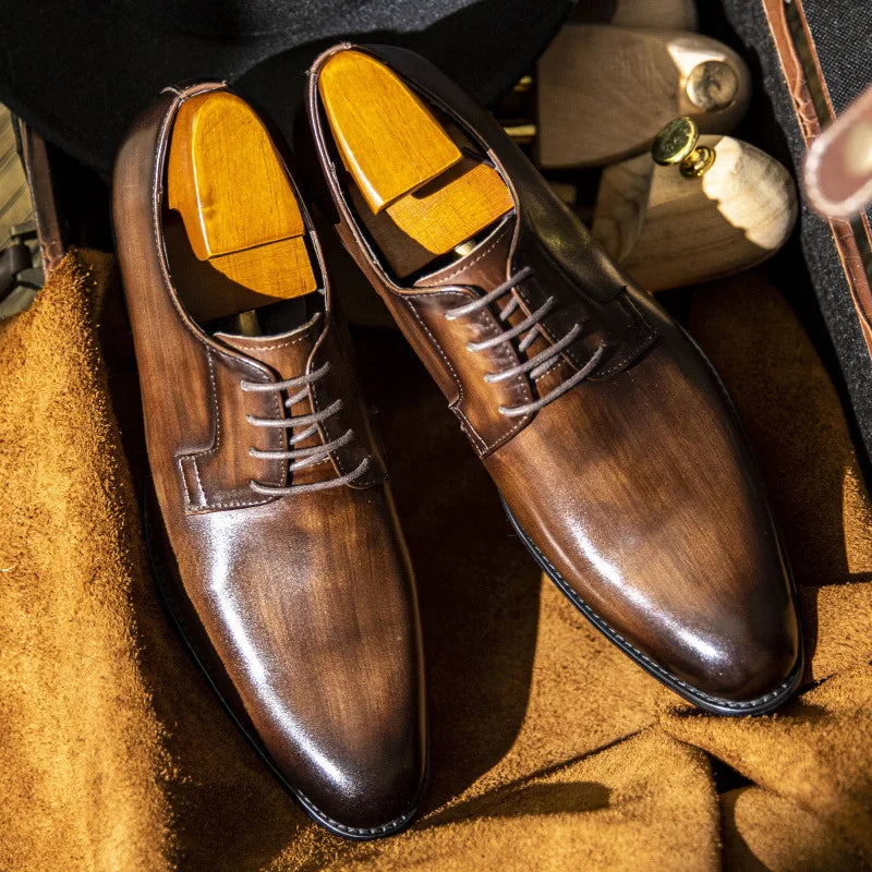 Luxury Men's Genuine Leather Upper PU Lining Pointed Toe Oxford Shoes for Office & Career Breathable Lightweight Wedding Shoes