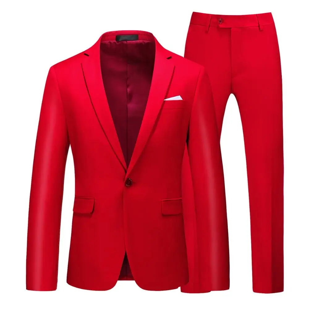 Men's Suit Jacket with Pants Slim Fit Formal Clothing Business Work Wedding Tuxedo Set - White Pink Red Suits
