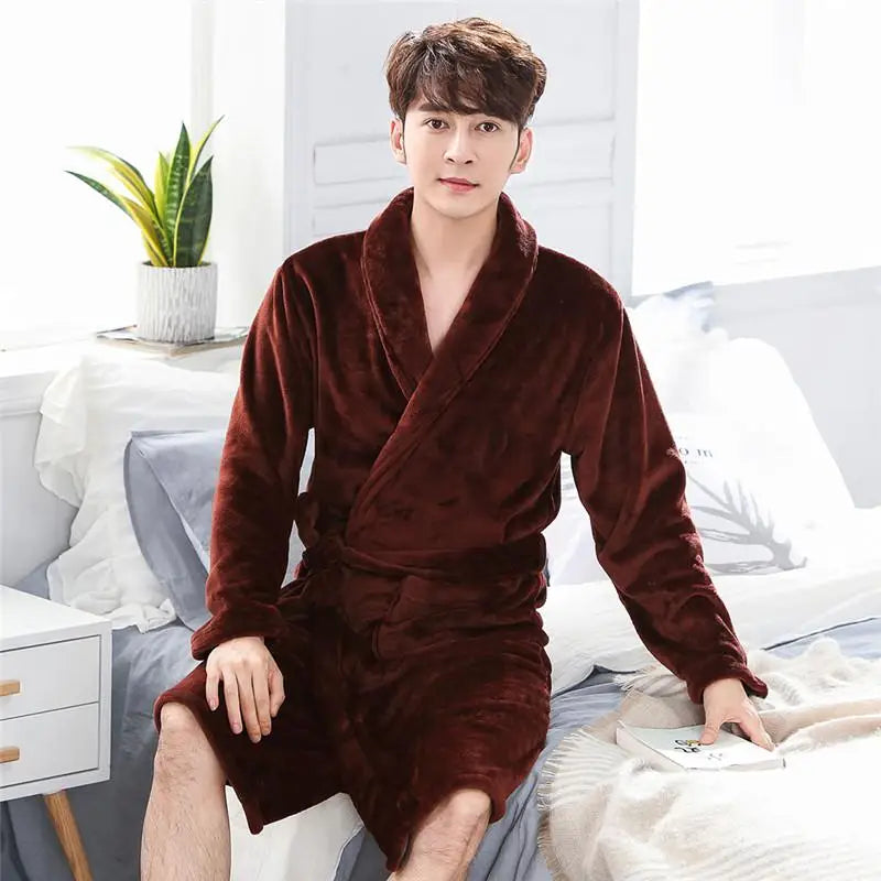 Men's Flannel Kimono Bathrobe - Warm Winter Sleepwear