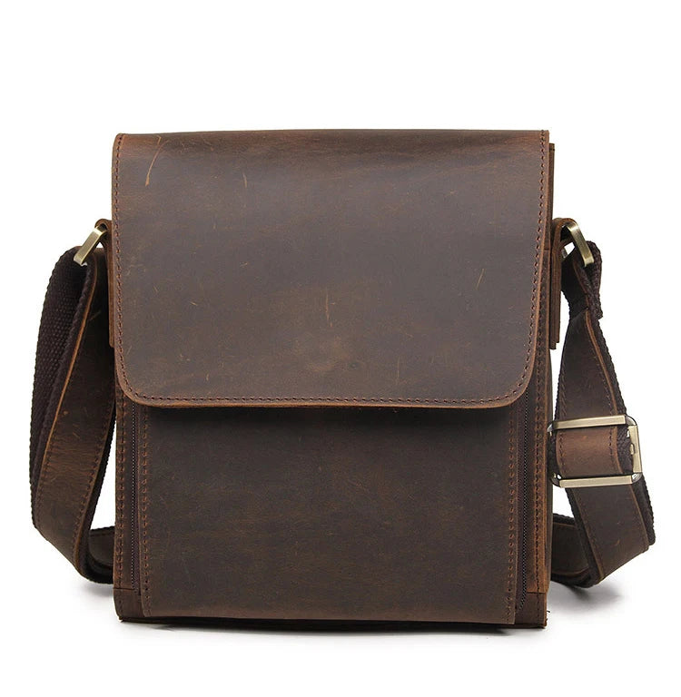 Men's Genuine Leather Crossbody Messenger Bag Business Cow Leather Sling Bag Travel Small Briefcase