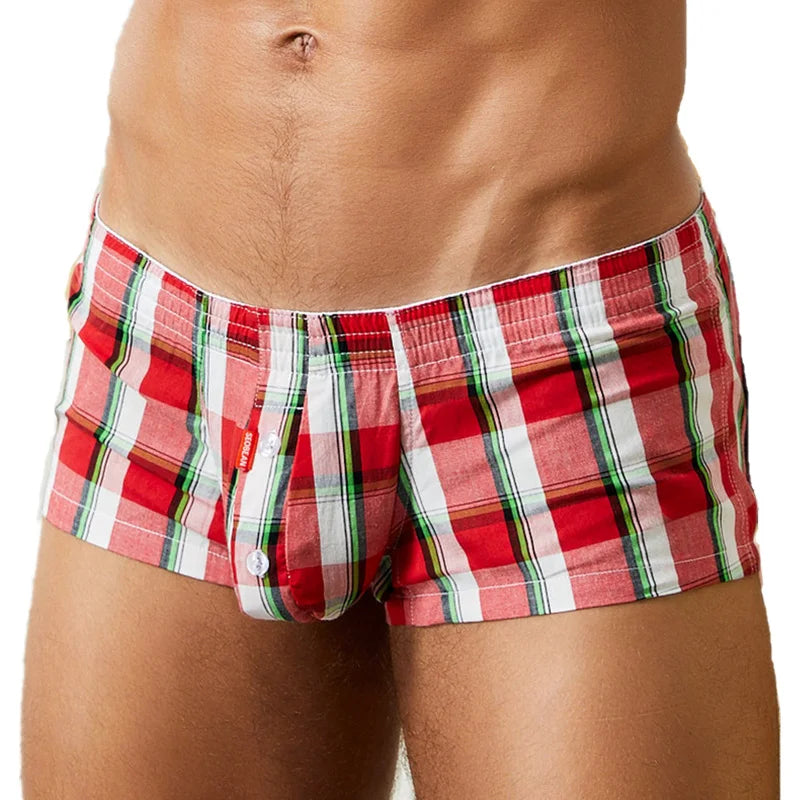 Men's Cotton Boxer Shorts - Plaid & Dot Pattern Lounge Underwear