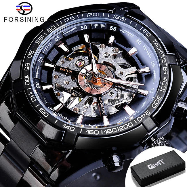Luxury Skeleton Mechanical Watch - Stainless Steel Automatic Timepiece