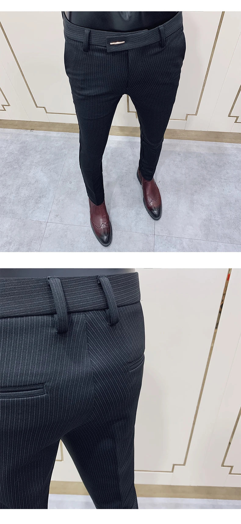 Striped Suit Elegant Office Business Slim Fit Dress Ankle Trousers