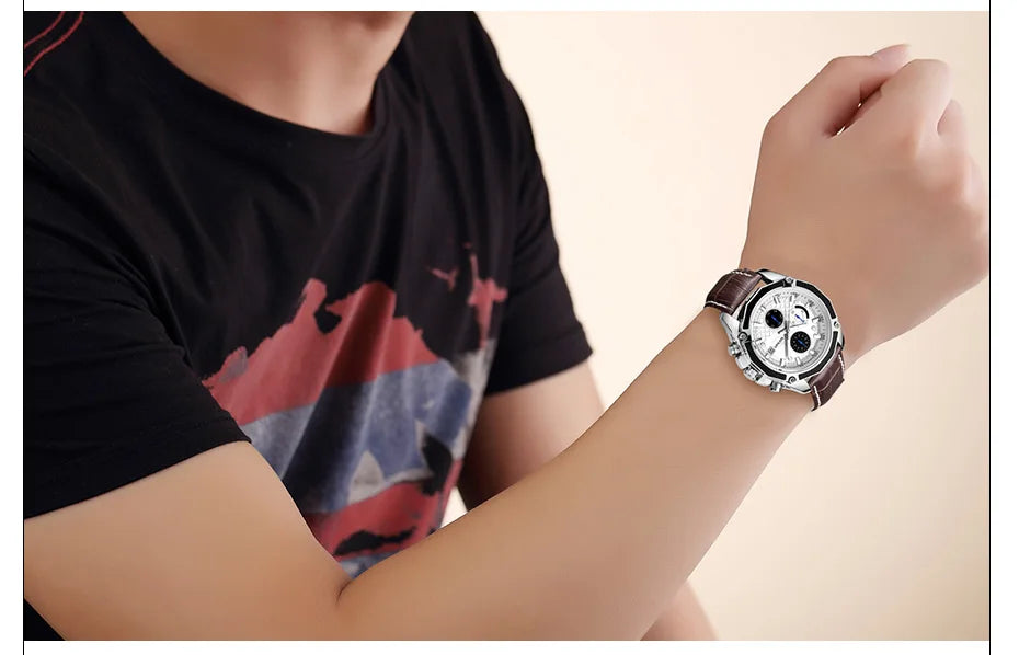 MEGIR 2015 Fashion Gentlemen Quartz Movement Watch Manufacturer Genuine Leather Water Resistant Man Wristwatch Business Watch