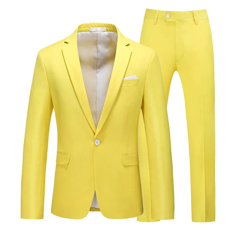 Men's Suit Jacket with Pants Slim Fit Formal Clothing Business Work Wedding Tuxedo Set - White Pink Red Suits
