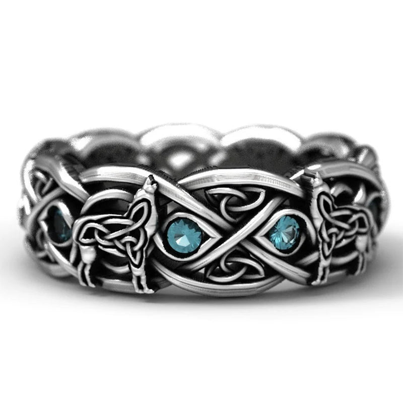 Huitan Viking Wolf Ring - Nordic Mythology Totem Jewelry for Men