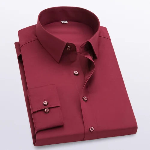 2026 New Men's Formal Dress Shirt,White Black Blue Long Sleeve Shirts, Business Slim Fit Camisa Male Chemise Red Purple
