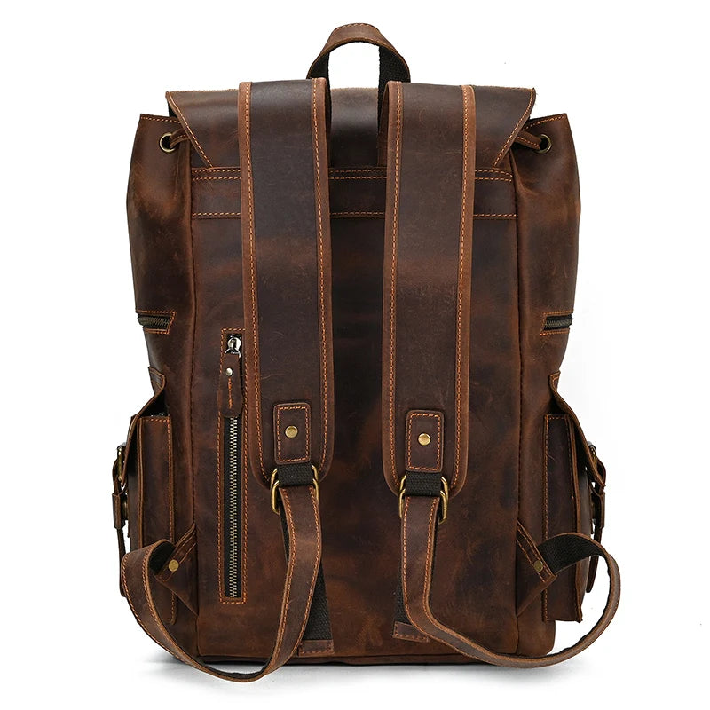 Luufan Vintage Fashion Men's Leather Backpack Genuine Leather Laptop Backpacks Real Cowhide Daypack Men's Leather Bagpack