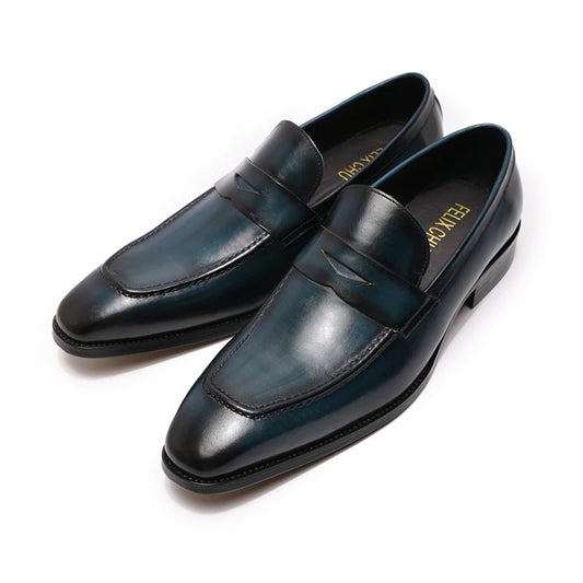 Wedding Loafers Dress Genuine Leather Shoes for Men Blue Colour New Style