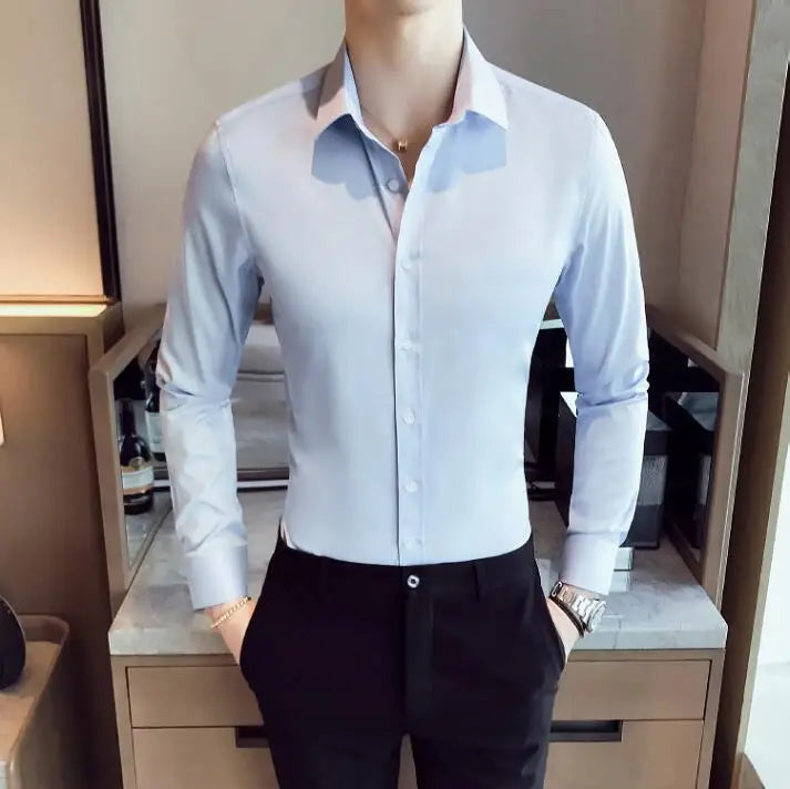2026 New Men's Formal Dress Shirt,White Black Blue Long Sleeve Shirts, Business Slim Fit Camisa Male Chemise Red Purple
