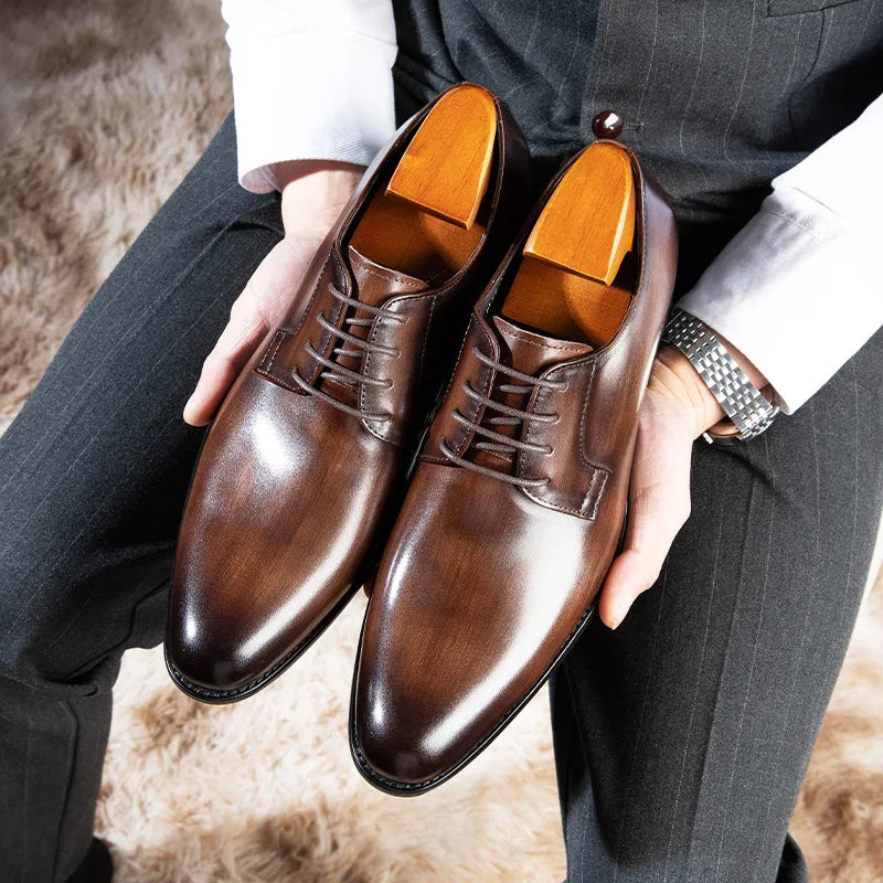 Luxury Men's Genuine Leather Upper PU Lining Pointed Toe Oxford Shoes for Office & Career Breathable Lightweight Wedding Shoes