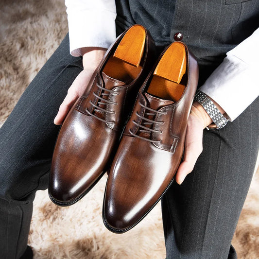 Luxury Men's Genuine Leather Upper PU Lining Pointed Toe Oxford Shoes for Office & Career Breathable Lightweight Wedding Shoes