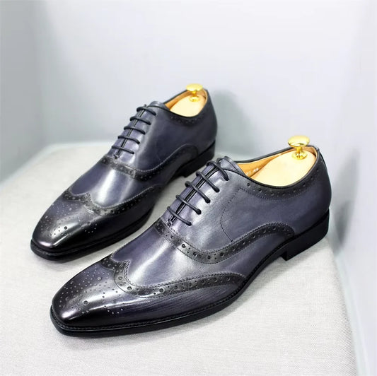 2025 NewLuxury Genuine Leather Shoes for Men British Style Business Oxford Shoes Men Purple Carving Brogues Dress Shoes for Men