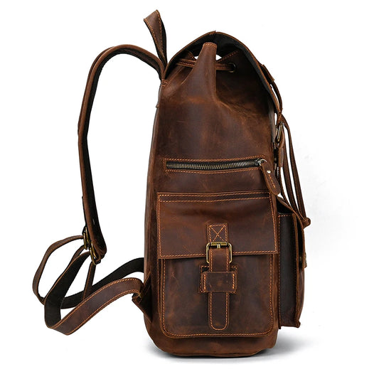 Luufan Vintage Fashion Men's Leather Backpack Genuine Leather Laptop Backpacks Real Cowhide Daypack Men's Leather Bagpack