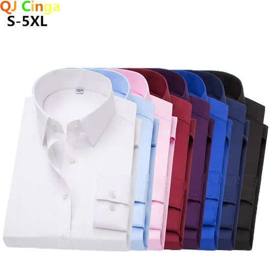 2026 New Men's Formal Dress Shirt,White Black Blue Long Sleeve Shirts, Business Slim Fit Camisa Male Chemise Red Purple