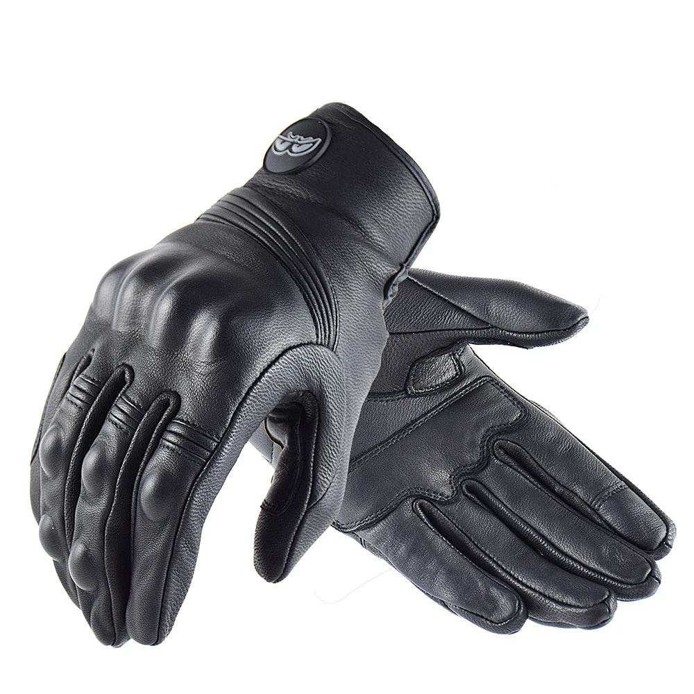 BERIK Vintage Motorcycle Gloves Men Black Full Finger Genuine Leather Motocross Biker Guantes Touch Screen Moto Cycling Gloves