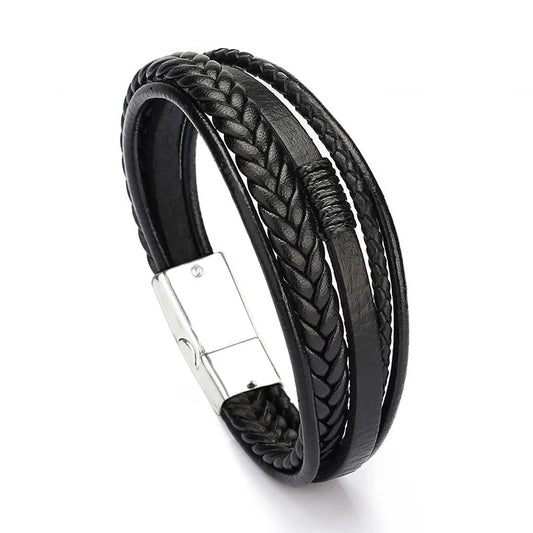 Trendy Genuine Leather Bracelets Men Stainless Steel Multilayer Braided Rope Bracelets for Male Female Bracelets Jewelry for Man